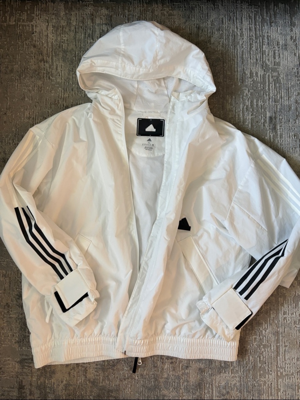 adidas White Windbreaker Jacket with Black Stripe Accents